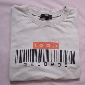 Missguided Tan/Orange/Black 1998 Records Barcode Short Sleeve T-Shirt US SZ 6